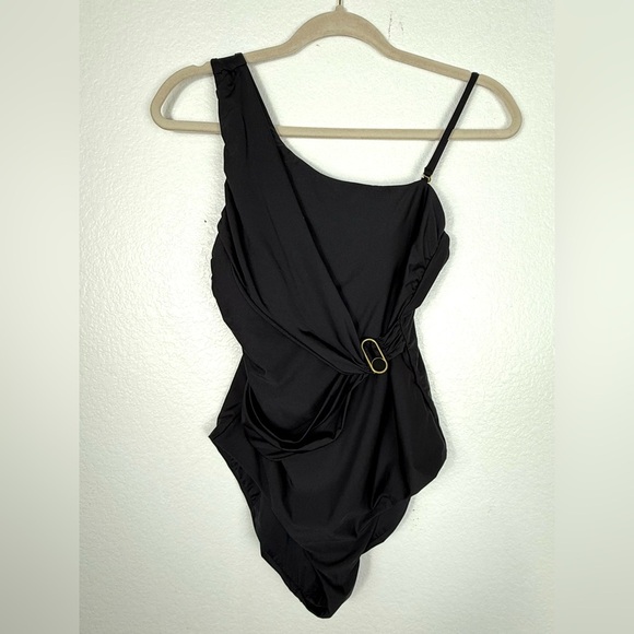 Trina Turk Monaco assymetrical one piece black swimsuit size 8 - Picture 2 of 8